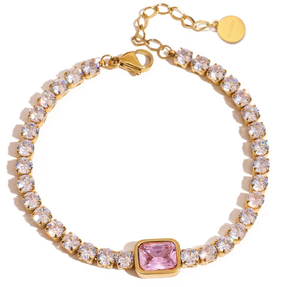 ELENYS Bella Pink – pozlacený náramek 18K žluté zlato Délka náramku: 17+3 cm / max. 20 cm