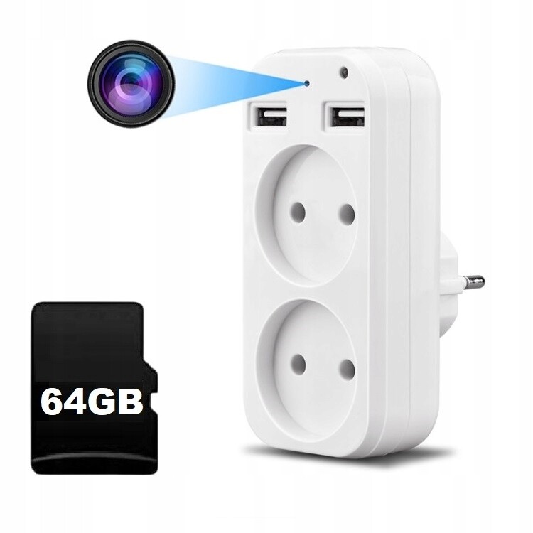 Skrytá Špionážní Kamera Rozbočovač Adaptér Nabíječka Paměť 64 Gb Wifi