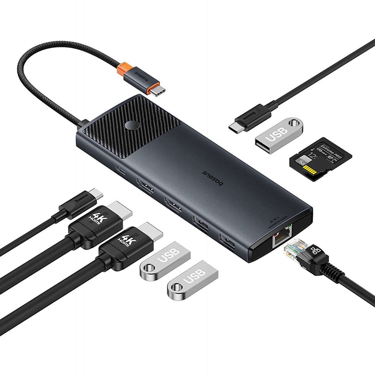 Baseus Usb-c hub 10v1 Adaptér Rozbočovač Hdmi Usb-a Usb-c RJ45 Sd/tf