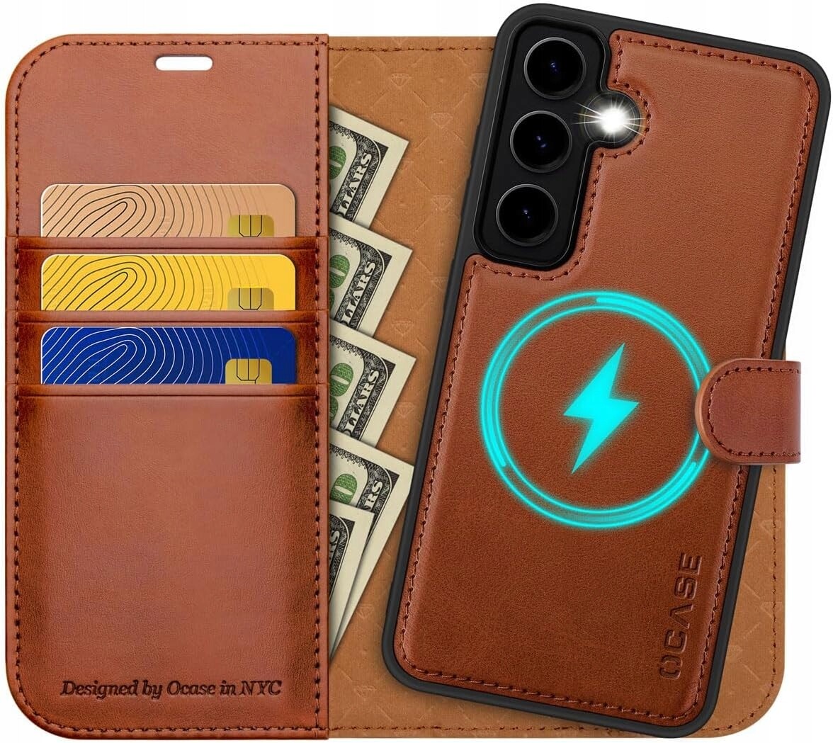 Ocase pouzdro pro Samsung Galaxy S24 S25 2v1, pouzdro hnědé