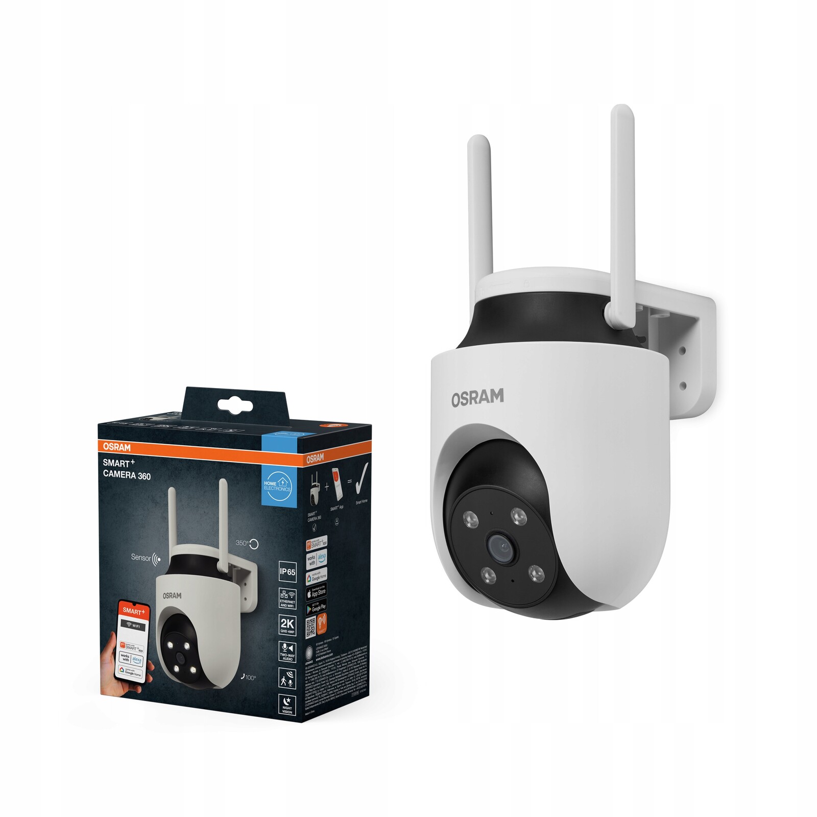 Inteligentní venkovní kamera 360° IP67 2K Qhd Smart+ Wifi Bílá Osram