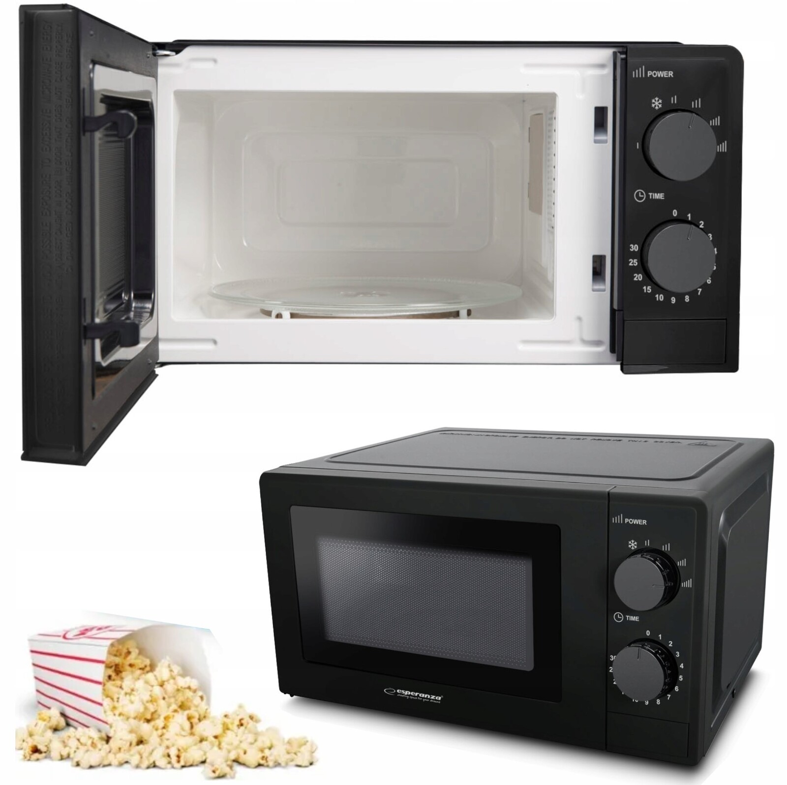 Volně stojící Mikrovlnná Trouba černá 5 úrovní výkonu 20L 700W