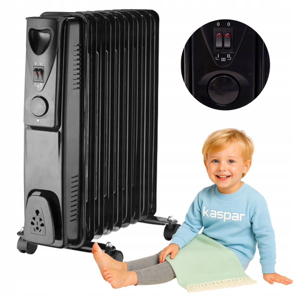 Elektrický Olejový Radiátor 9 Žeber 2000 Watt Termostat