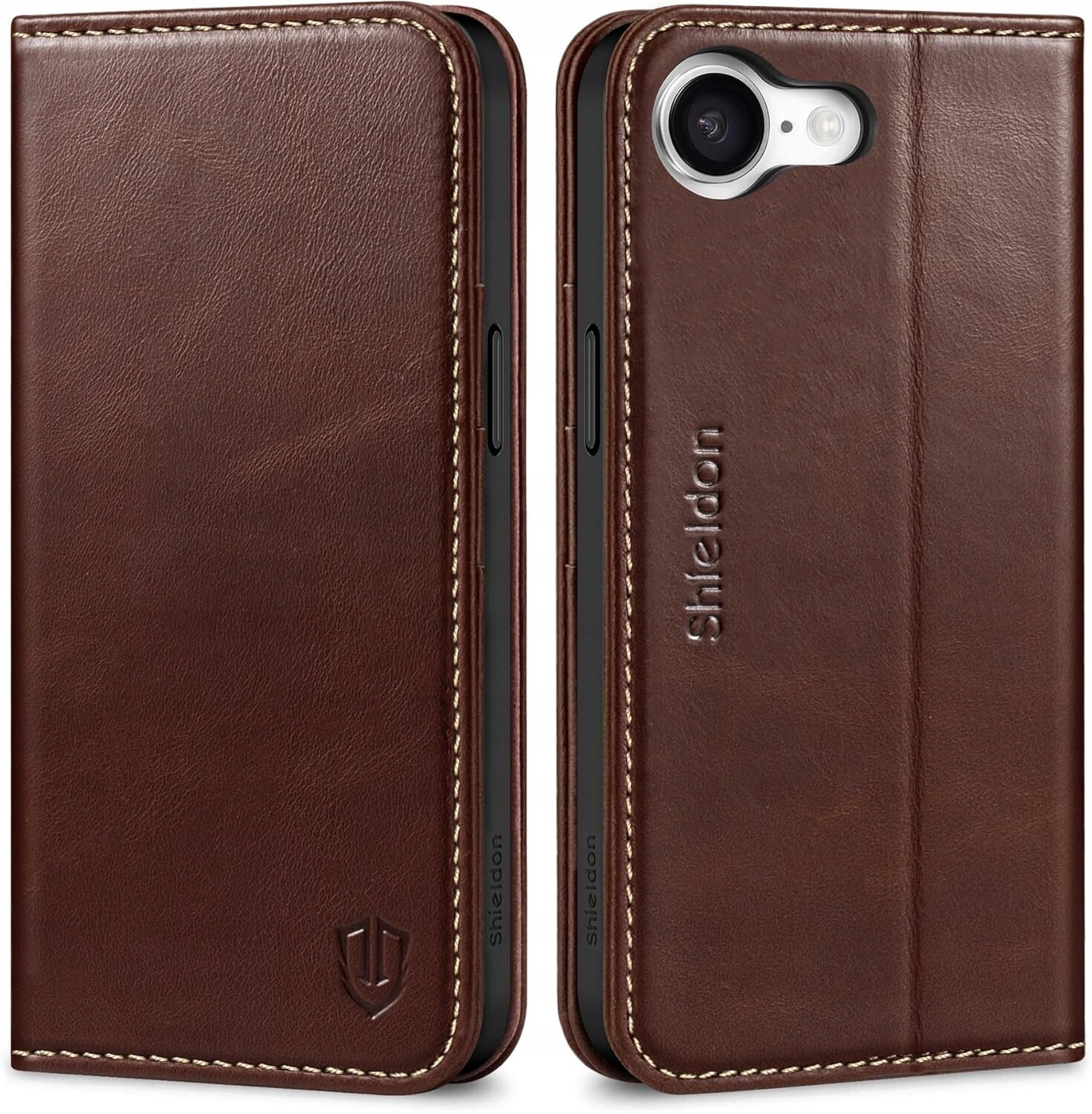 Shieldon přírodní pouzdro s klopou pro iPhone 16e peněženka Rfid hnědá