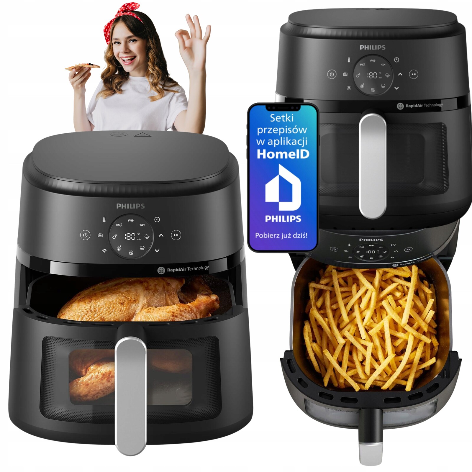 Velká Beztuková Fritéza Air Fryer Philips 13 Programů Miska Ovi 1700