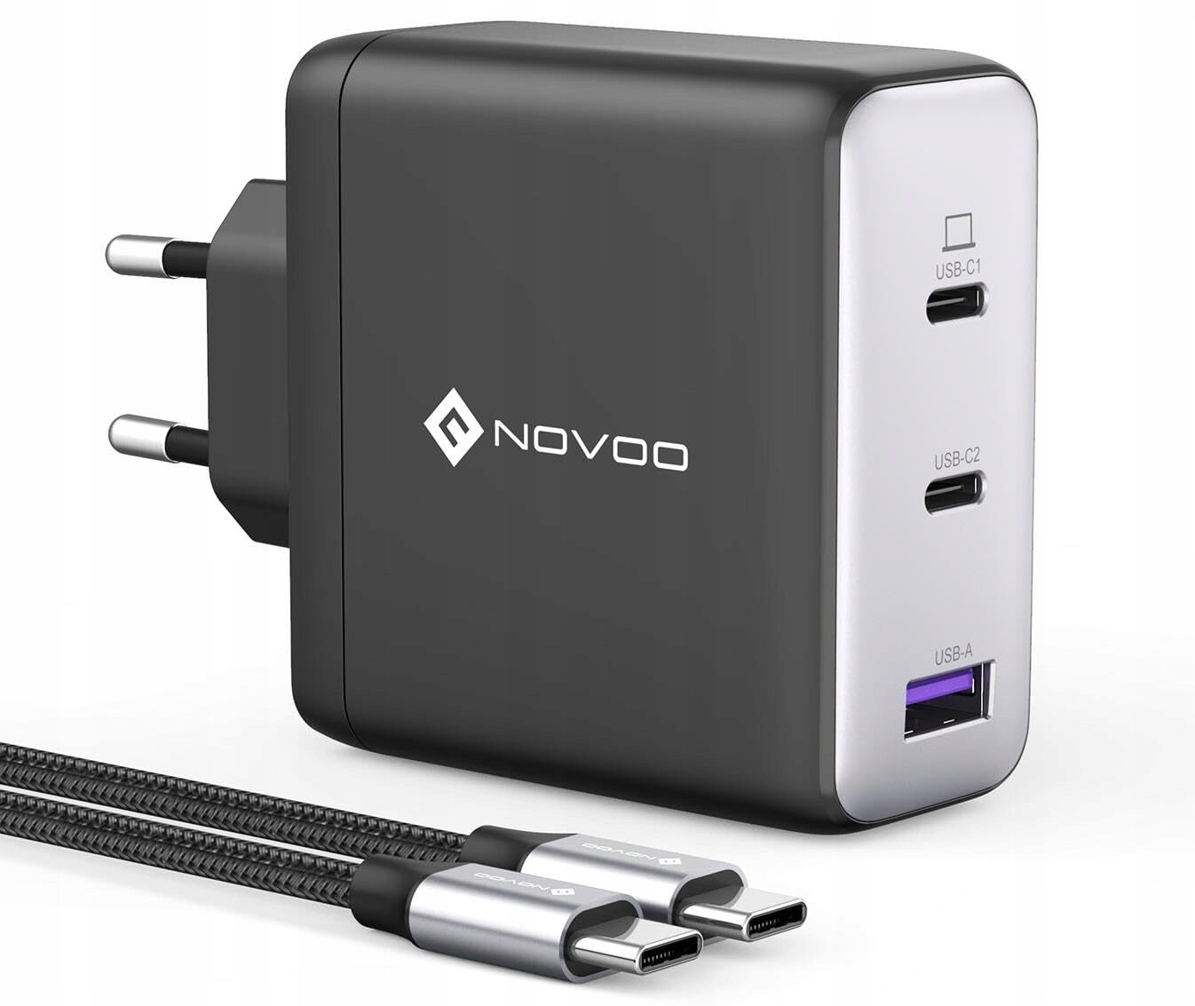 Novoo 120W Usb C nabíječka GaN 3-Port Rychlé nabíjení MacBook iPhone