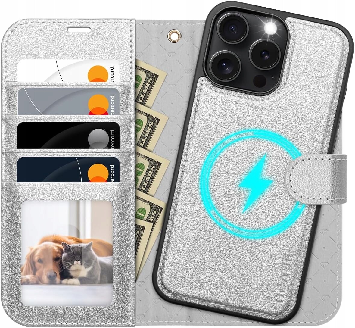 Ocase kožené pouzdro pro iPhone 16 Pro Max stojan Rfid stříbrný 2v1 pásek