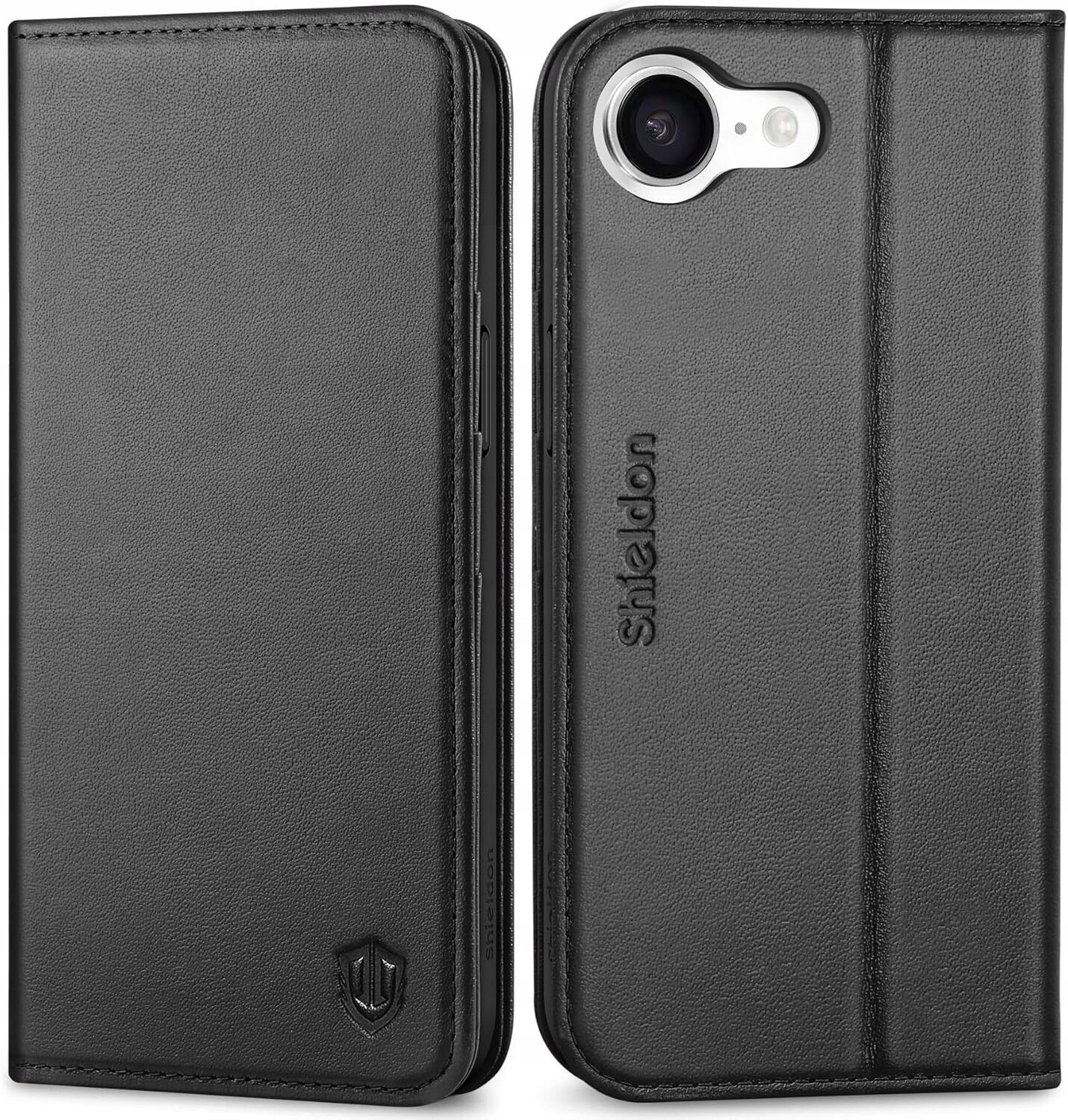 Shieldon přírodní pouzdro s klopou pro iPhone 16e, peněženka Rfid, černá