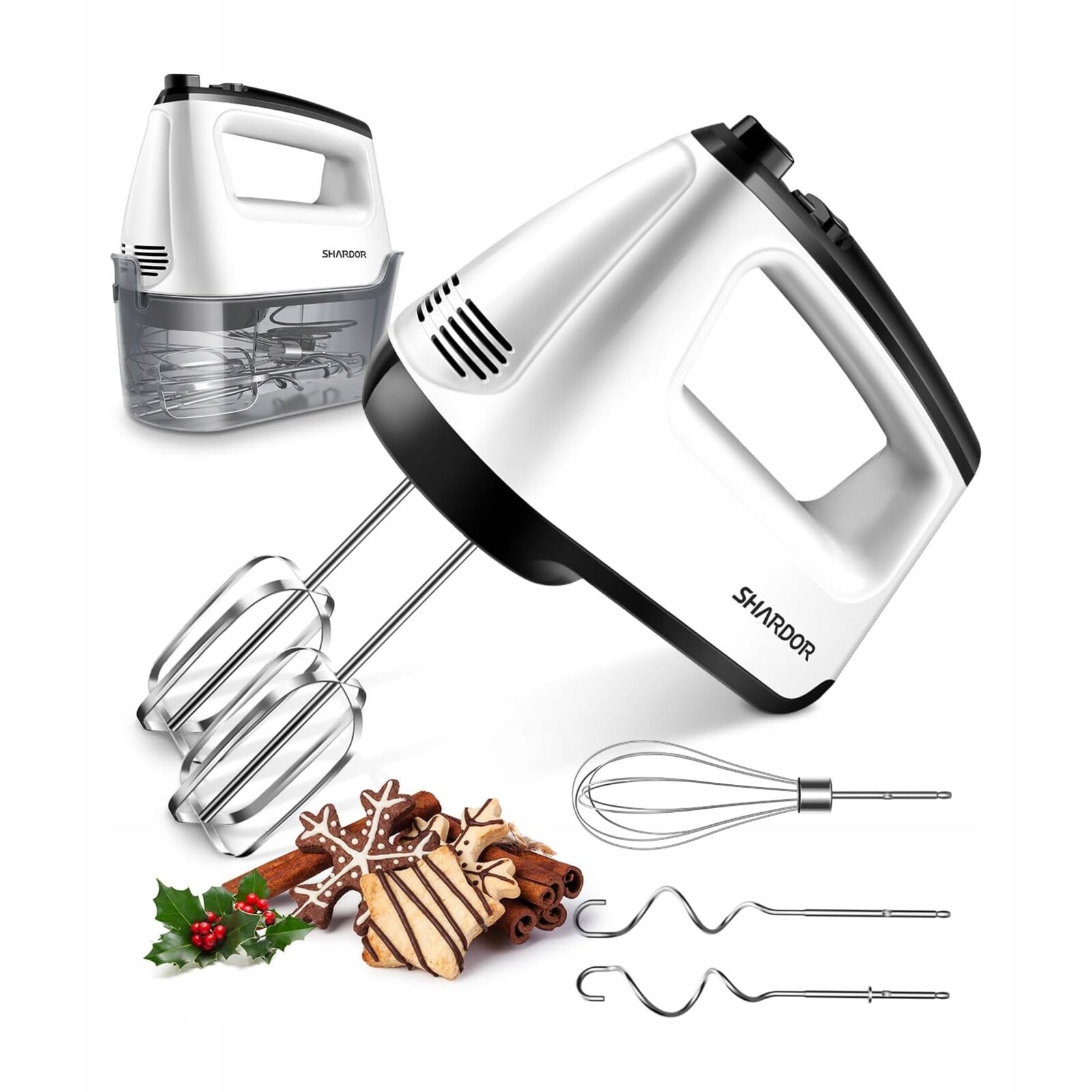 Ruční kuchyňský mixér 400 W 6 rychlostních stupňů Turbo Sada 5 míchadel