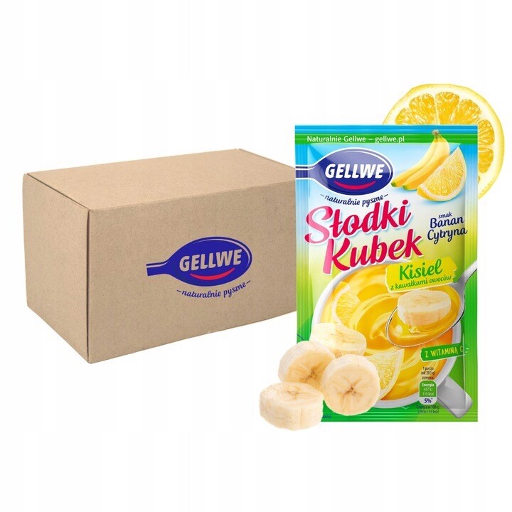 Gellwe Sladký Kysel s kousky ovoce s příchutí banán-citron 28 g x 30 kusů