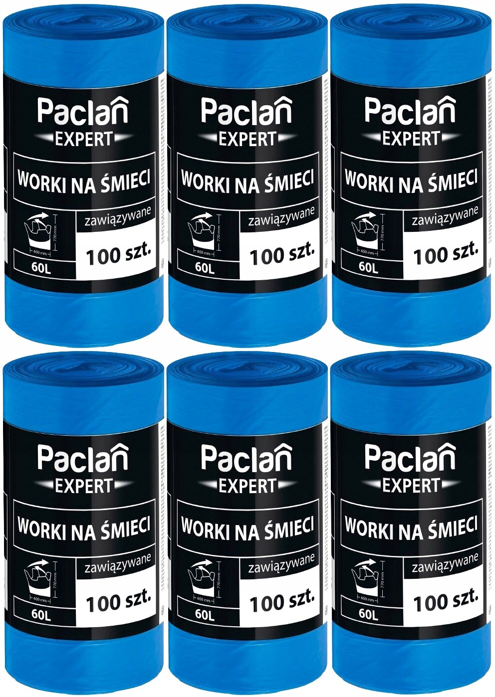 Pytle Na Odpadky 60L 600 Kusů Vázané Silné Nepraskající Paclan Expert