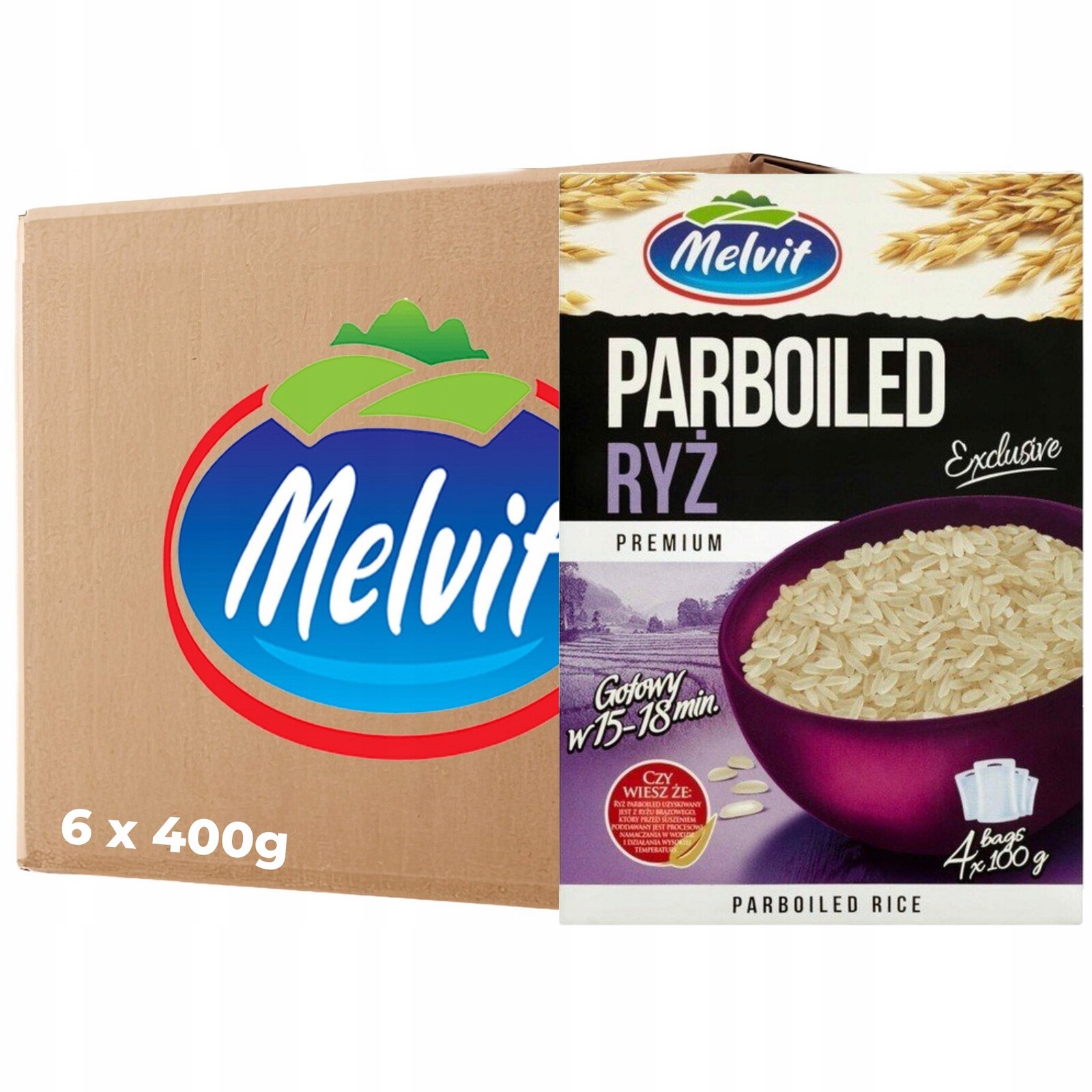 Melvit Premium Parboiled rýže 400 g (4 sáčky) x 6 kusů