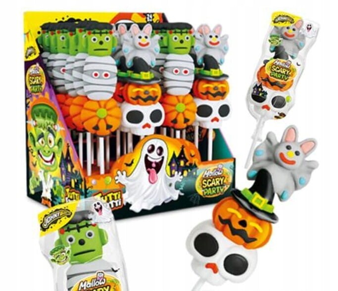 Johny Bee Lízátko Pěnové Mallow Scary Party 35 g 24 ks