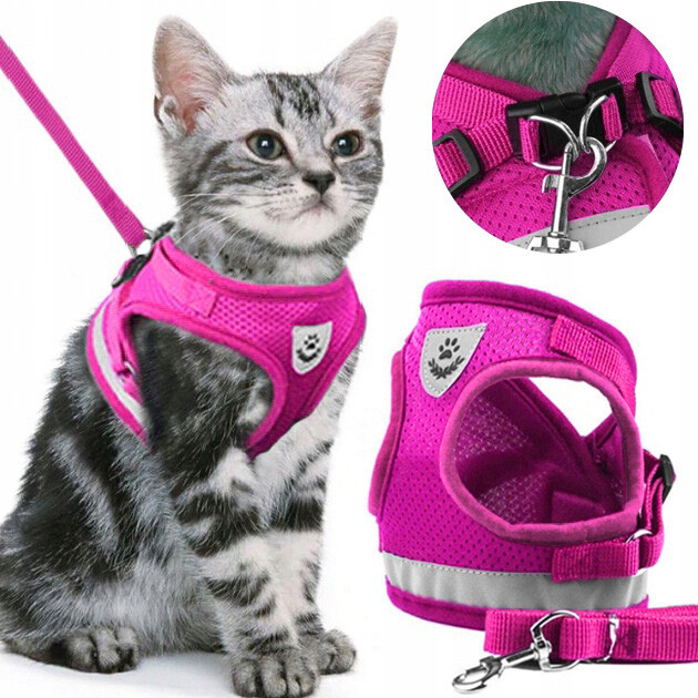 Beztlakové Vycházkové Popruhy Nastavitelné Odrazkou Pro Kočky Vodítko Velikost XL