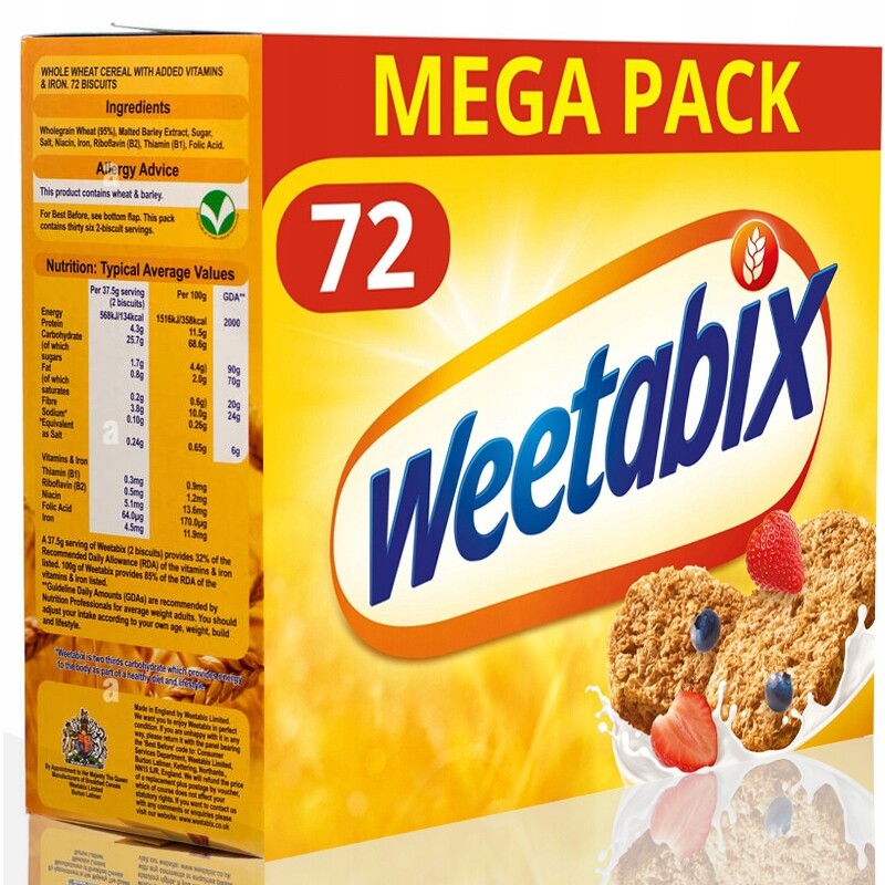 Weetabix Pack 72 kusů Uk snídaňových cereálií 1,35 kg