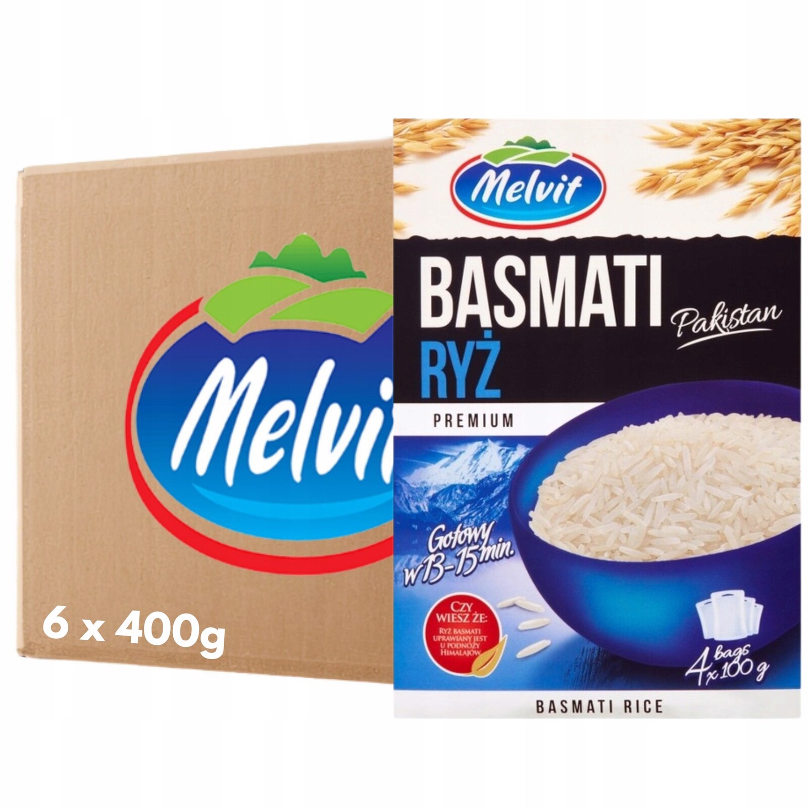 Melvit Premium Rýže Basmati Pakistan 400 g (4 sáčky) x 6 kusů