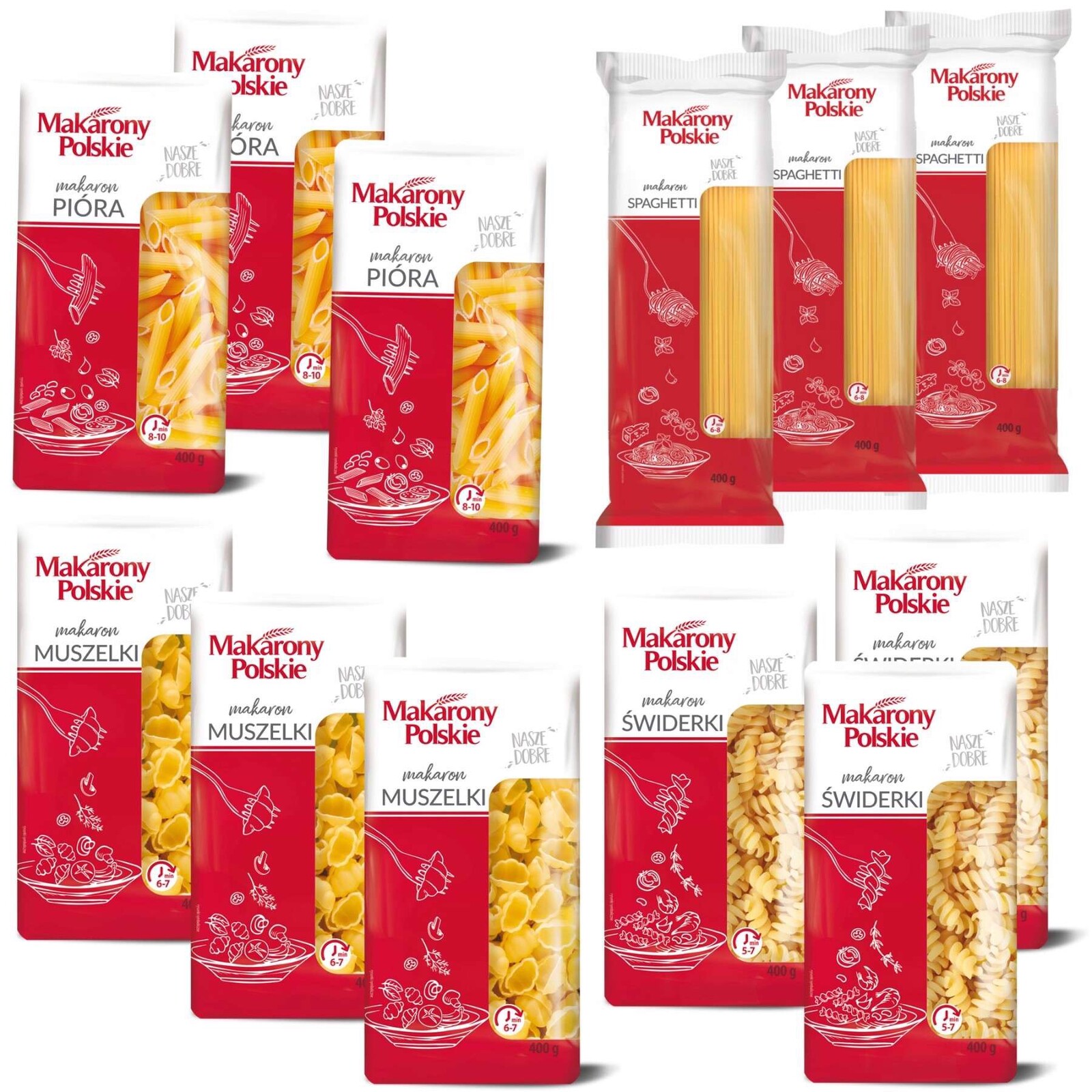 Polské těstoviny Mix těstovin 4 druhy 400 g x 12 kusů