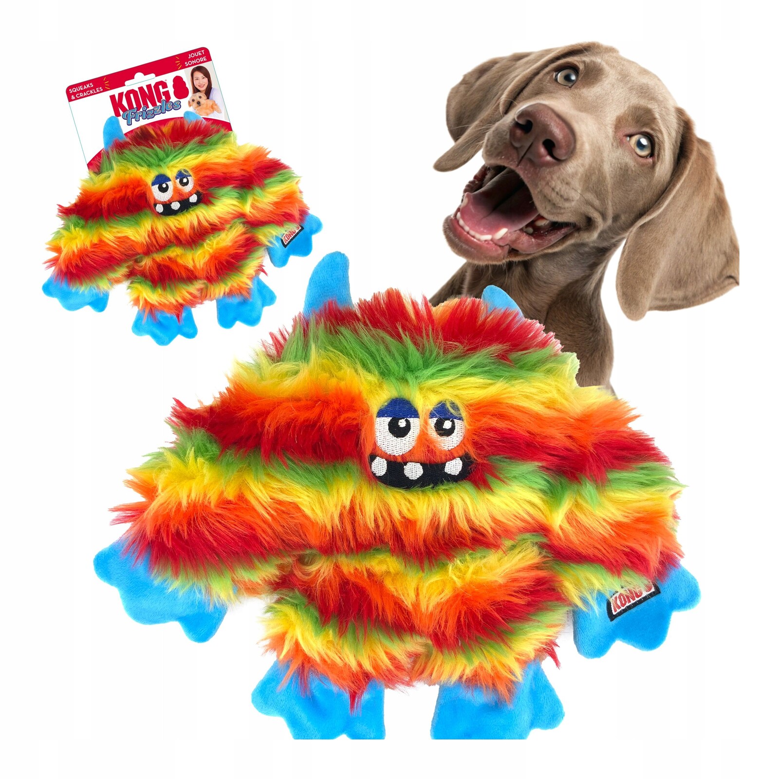 Kong Frizzles Zazzle hračka pro psy barevná Příšera měkká plyšová hračka