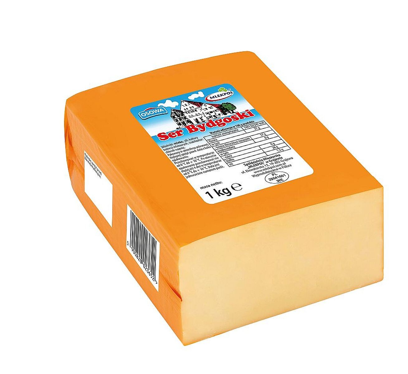 Žlutý sýr Bydgoski blok 1 kg, pevná váha holandského typu Mlekpol