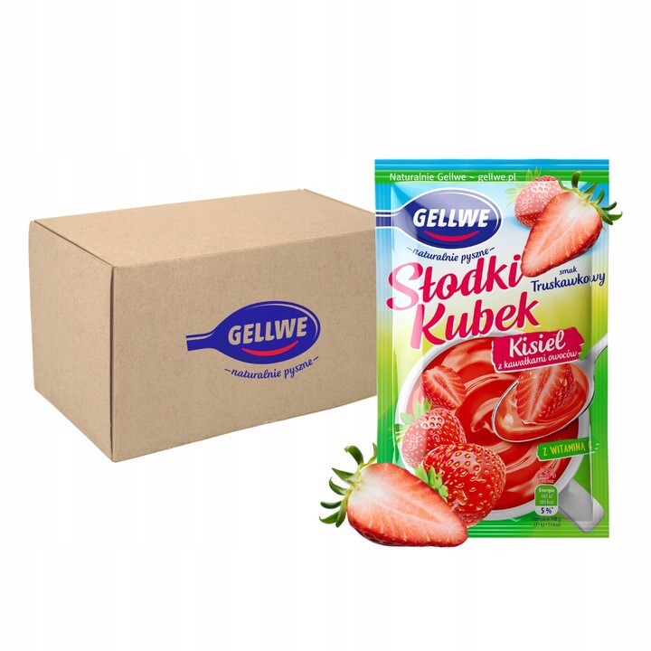 Gellwe Sladký Kysel s kousky ovoce, jahodová příchuť 28 g x 30 kusů