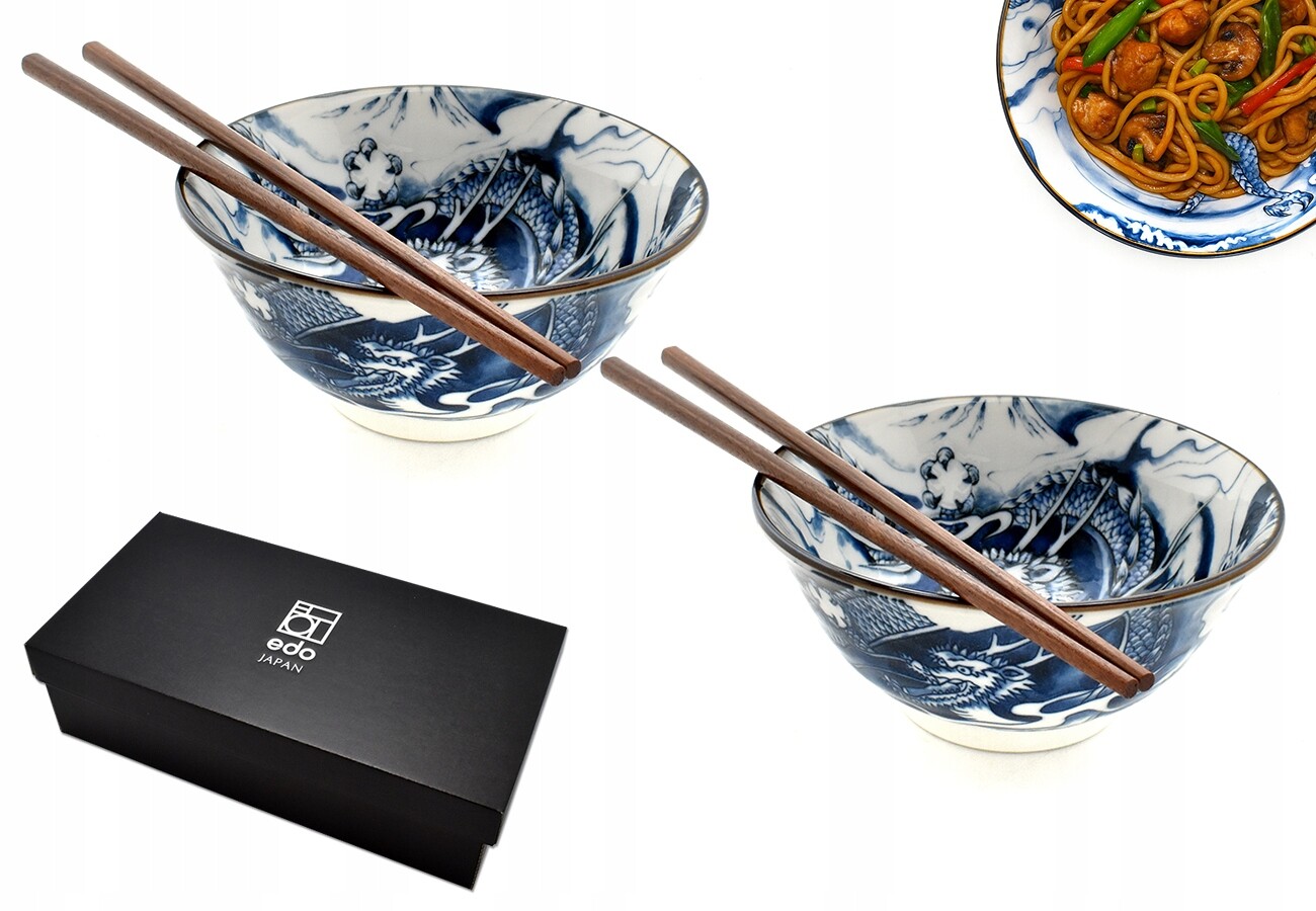 Sada 2 misek s paličkami Doragon Blue 15x7 cm 500 ml