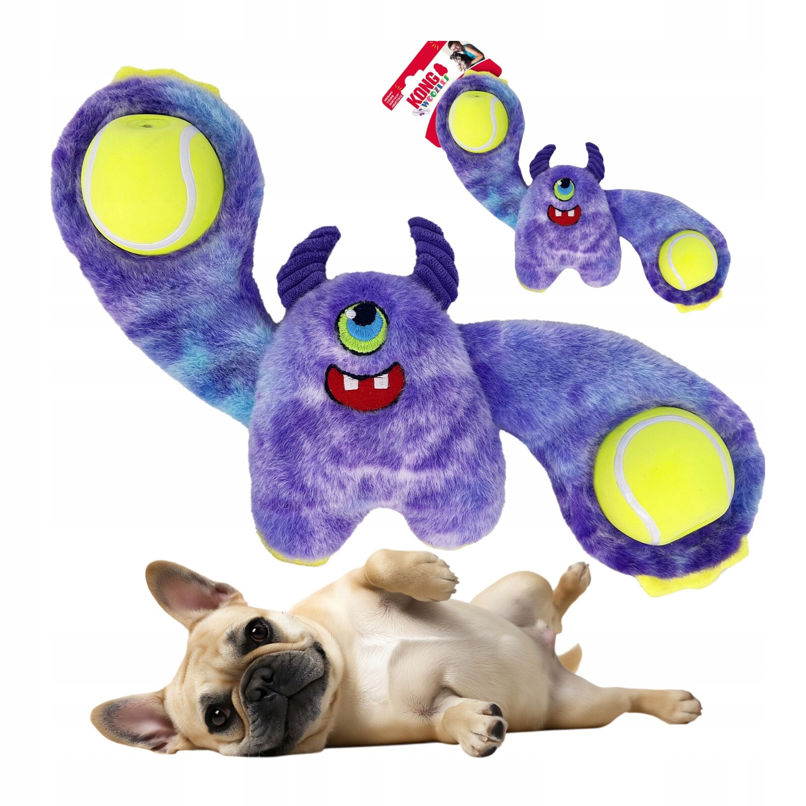 Kong Monster Woozles hračka pro psy barevná Příšera s míčky mazlíček