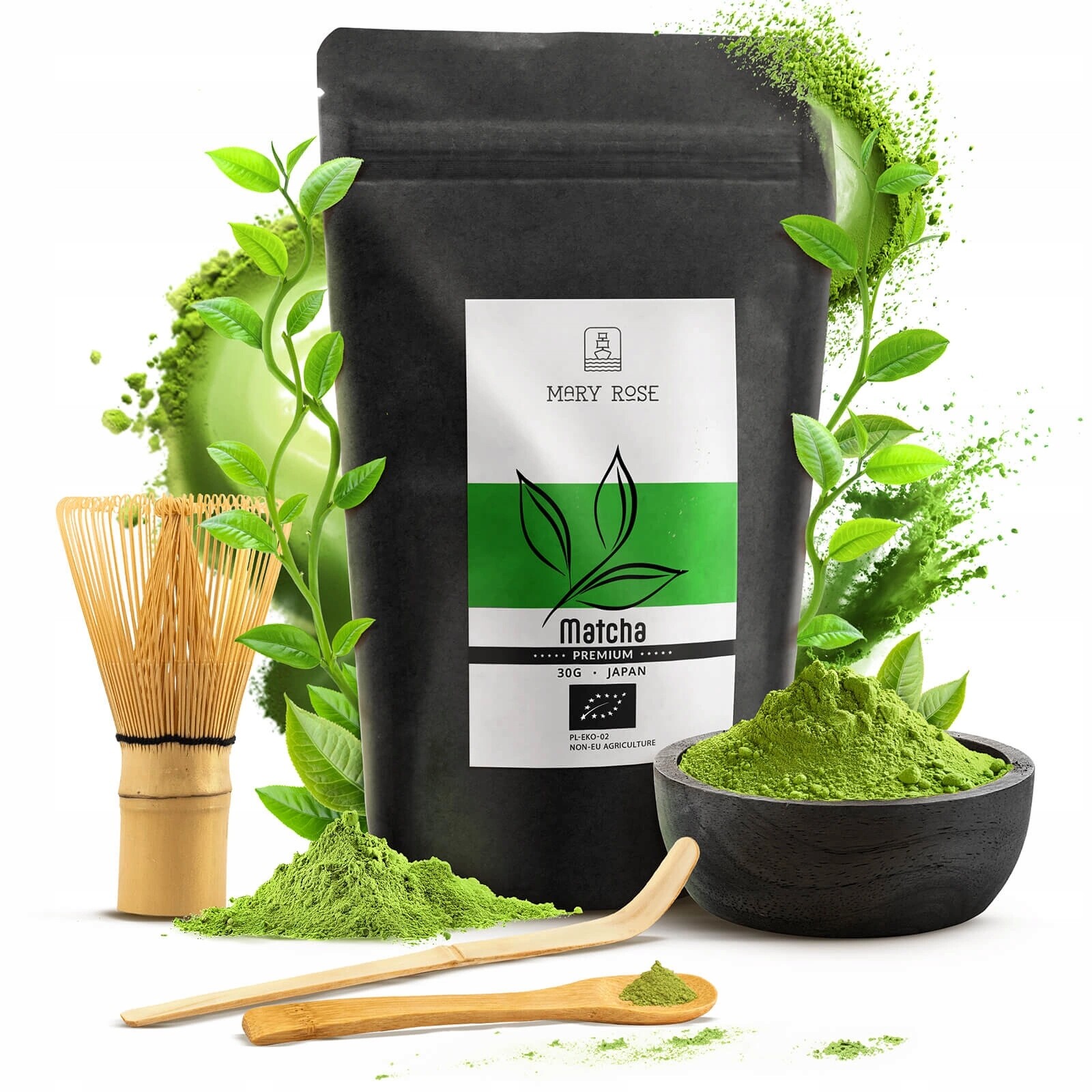 Sada Matcha japonská Premium Bio Bambusové doplňky 30 g Zelený Čaj