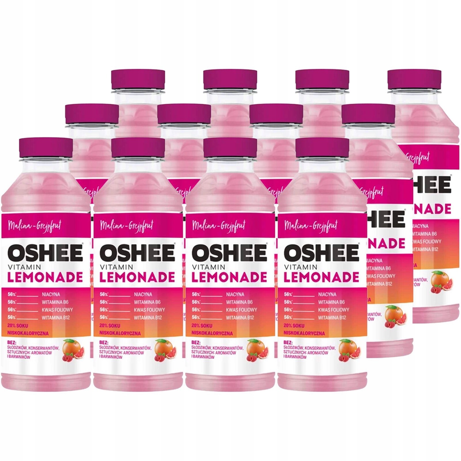 Oshee Vitamin Lemonade malina – grapefruit 555 ml x 12 kusů