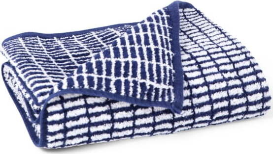 Bílý/modrý froté ručník s příměsí bambusu 50x100 cm Nuance – JUNA