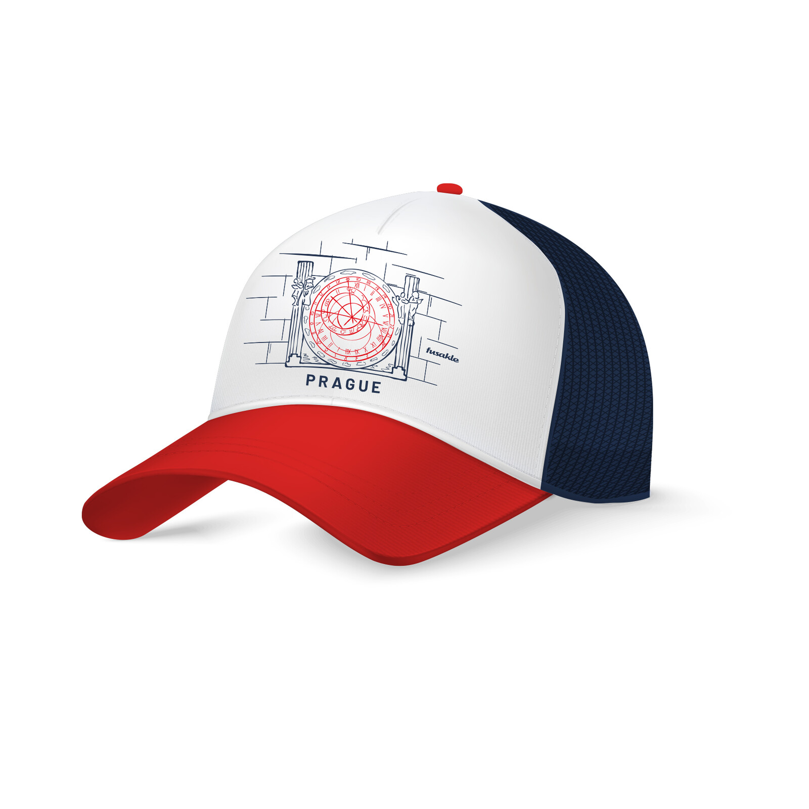 Kšiltovka Praha orloj bílá, červený kšilt