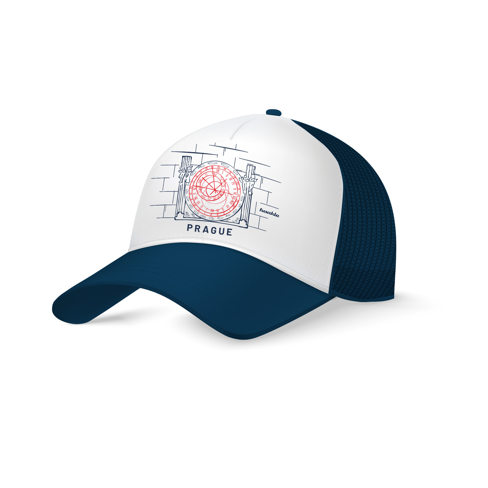 Kšiltovka Praha orloj bílá, modrý kšilt