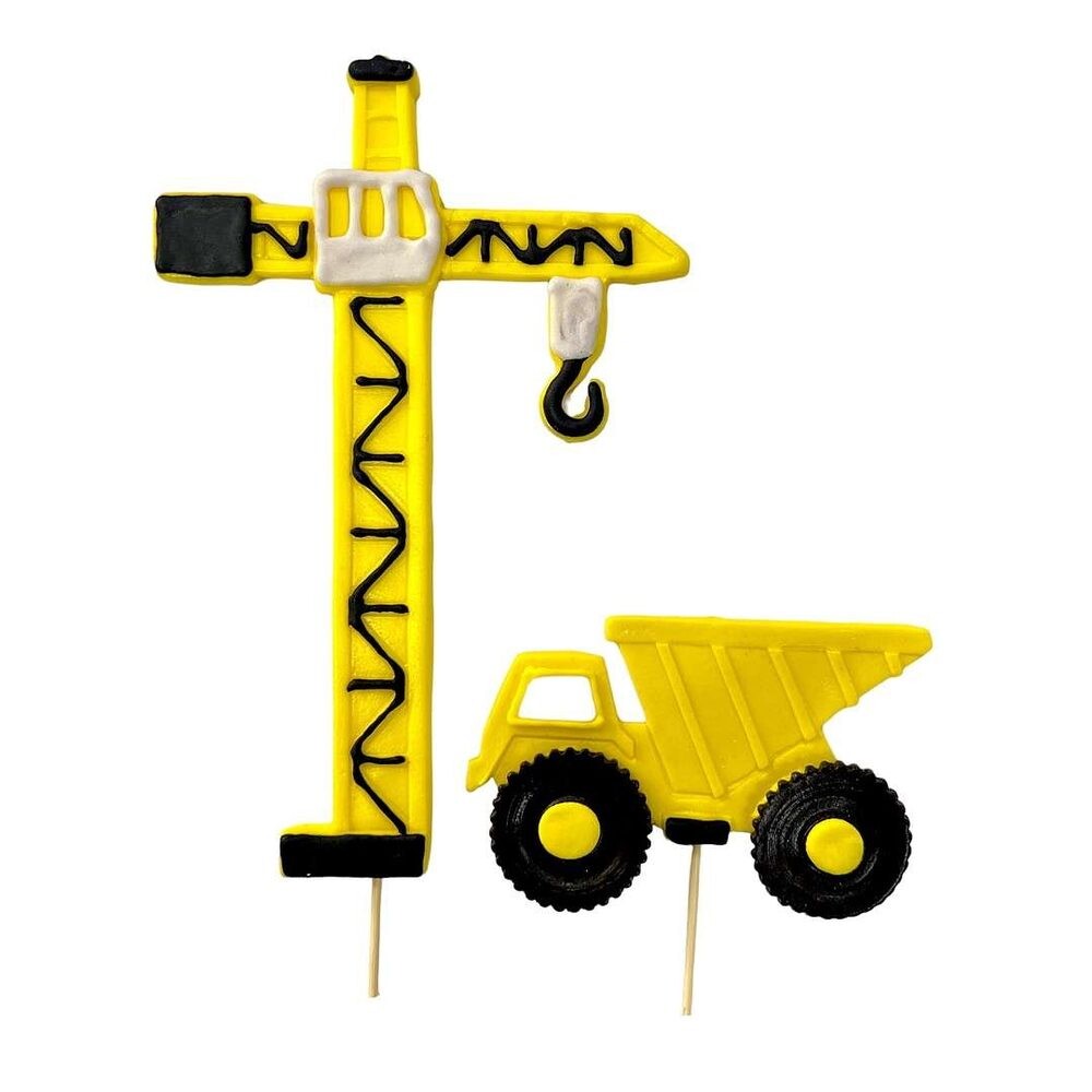 Stavební sada – cukrové dekorace na dort: jeřáb a bagr - K-Decor