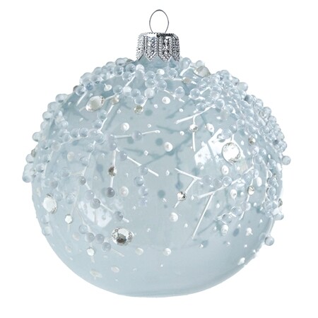 Skleněná baňka ledově modrá s dekorem mrazivých kapek