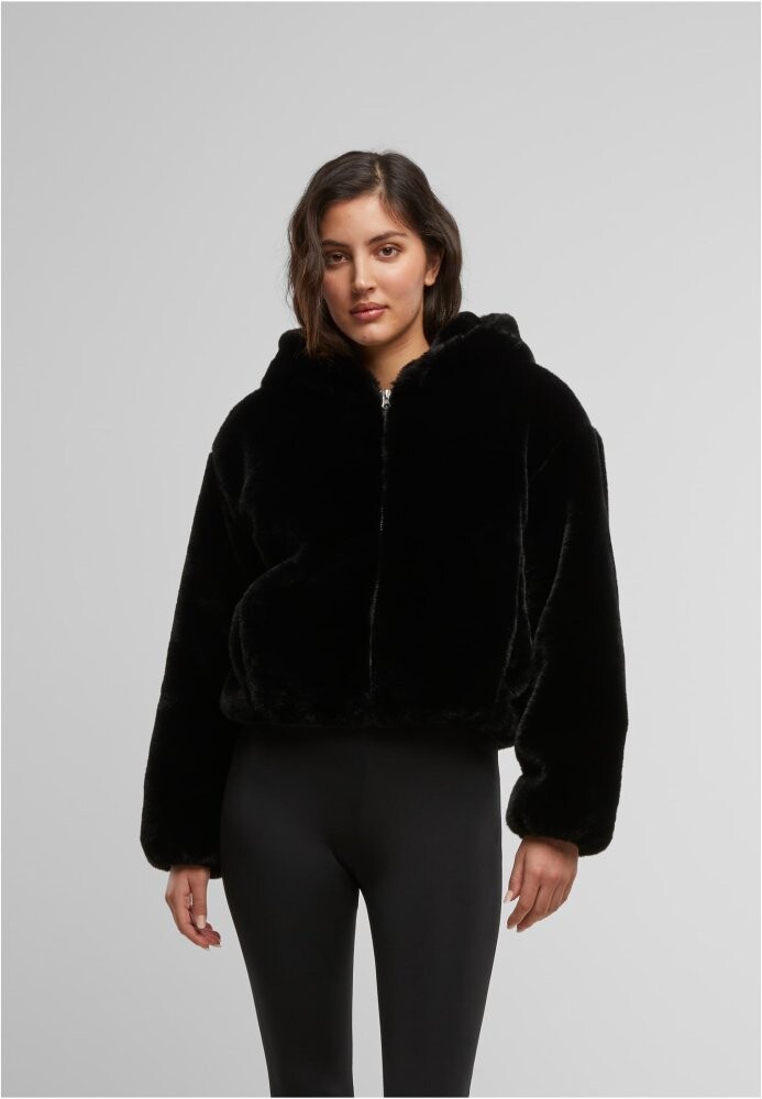 Ladies Full Zip Faux Fur Hoodie - black L