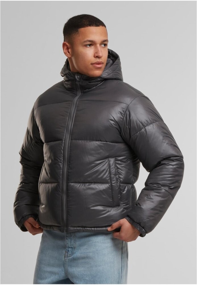 Shiny Puffer Jacket With Hood - magnet L