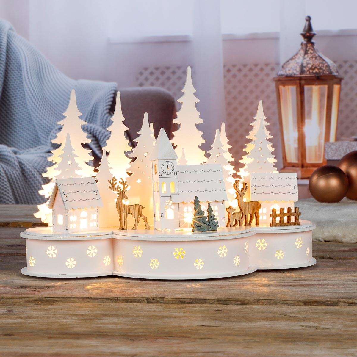 Haushalt international LED Dřevěná dekorace Vánoční vesnička