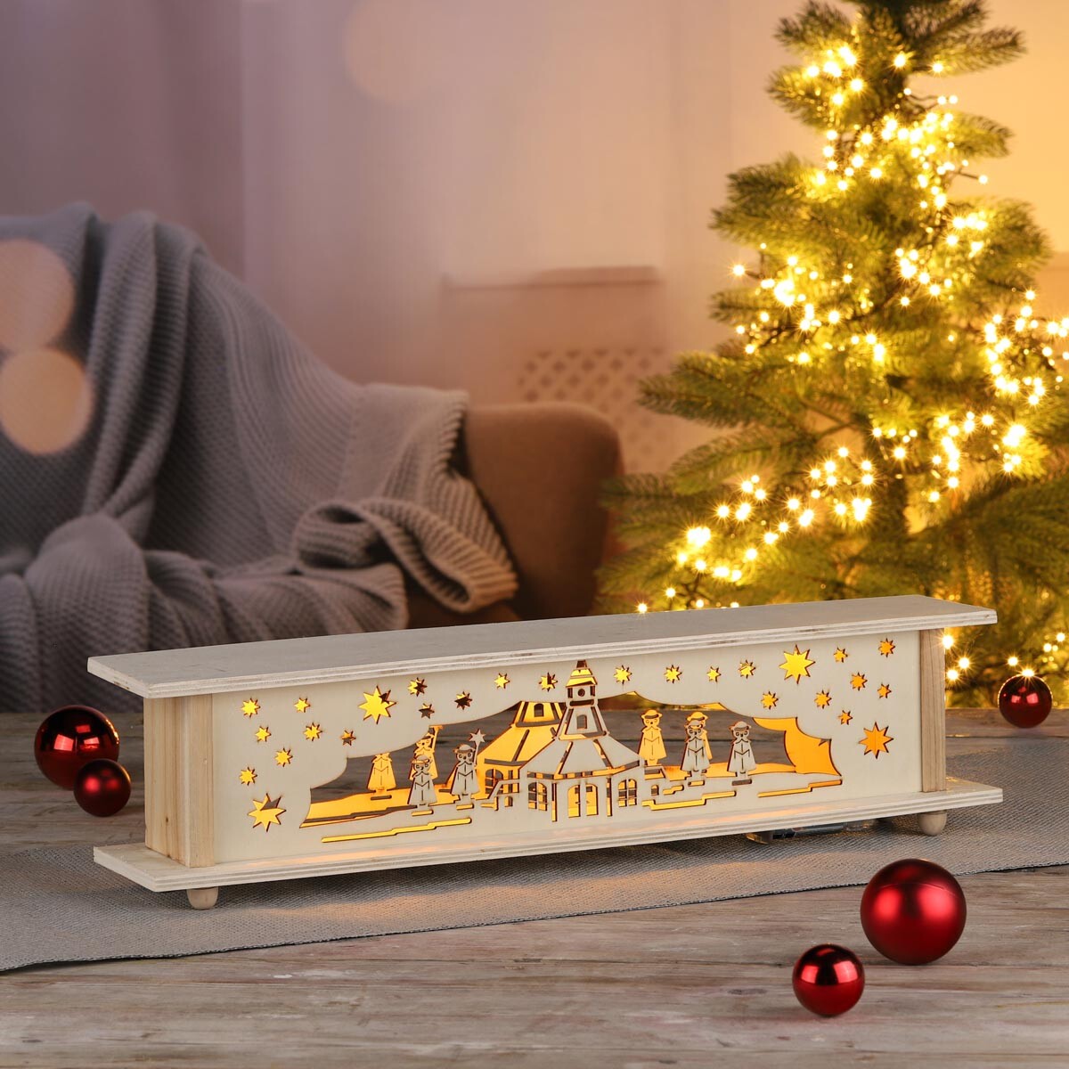 Haushalt international LED Dřevěná dekorace Vánoční krajina