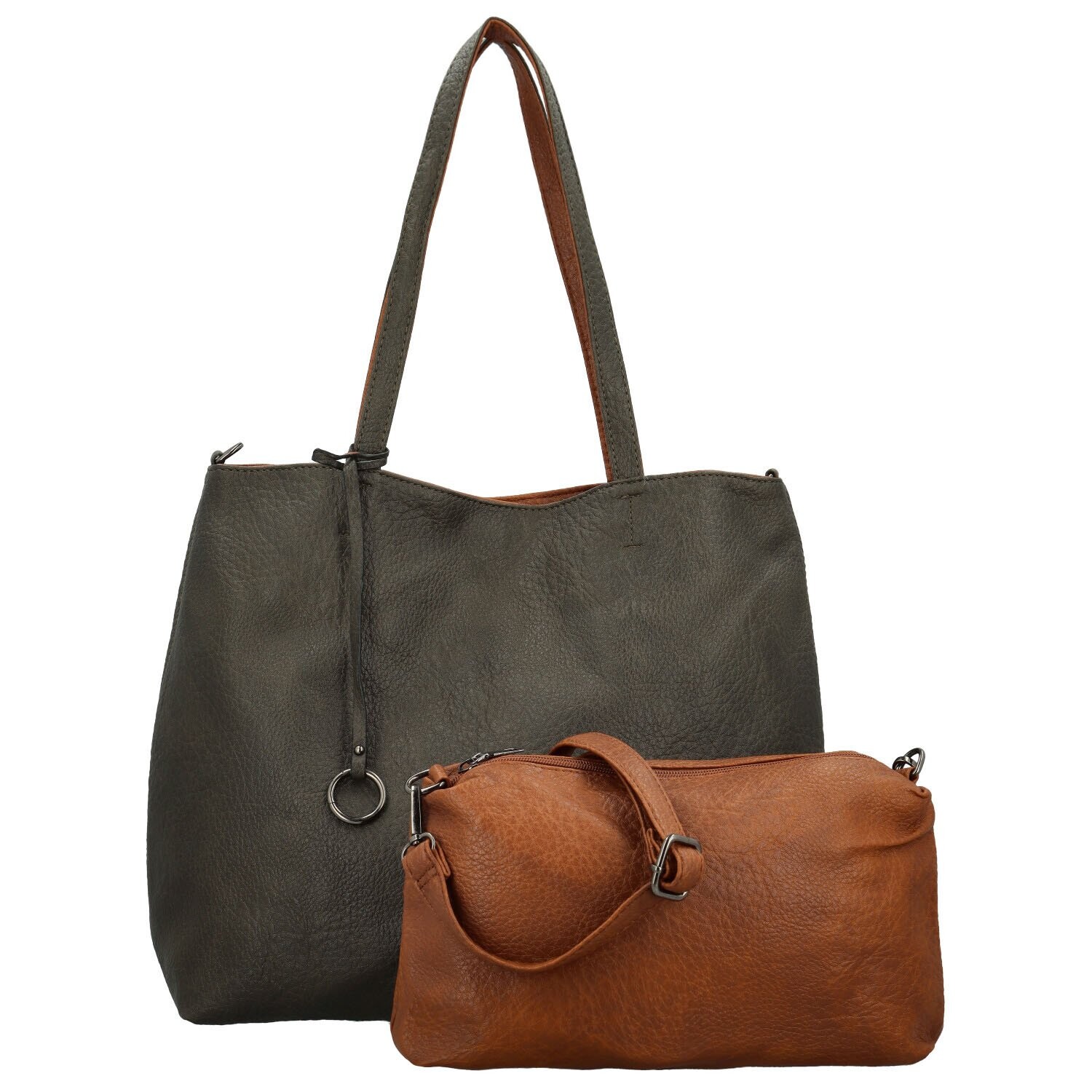 Trendy koženkový set kabelek Lexie, tmavě zelený-hnědý