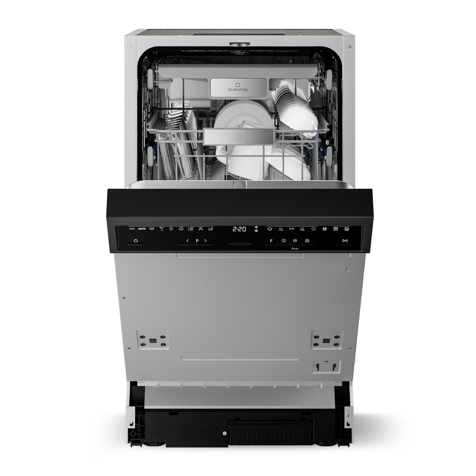 Klarstein Velaire polointegrovaná myčka nádobí | Minimalistická, kompaktní | Třída energetické účinnosti B | 45 cm