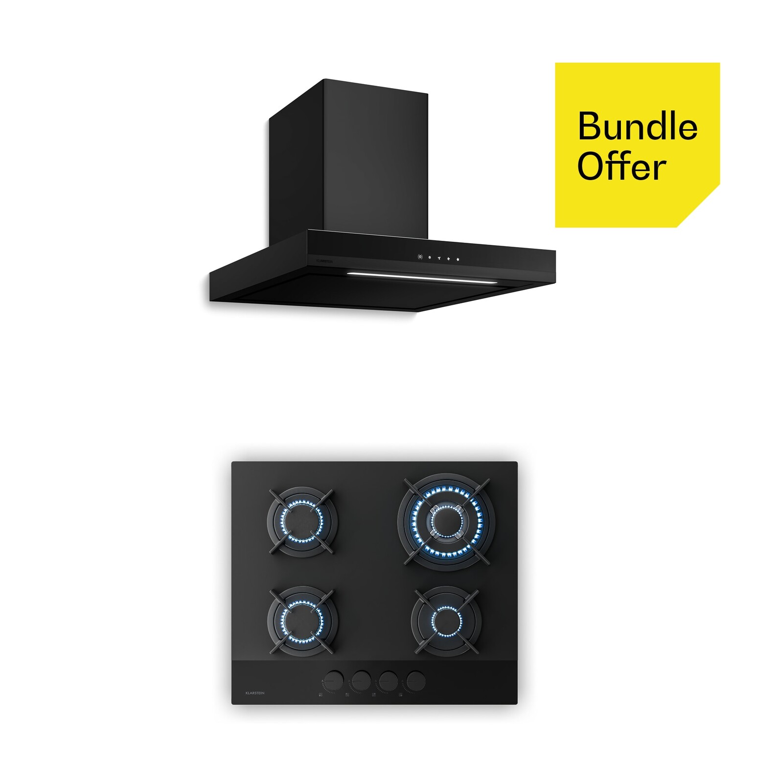 Klarstein Velaire plynová varná deska + Velaire komínová digestoř | Minimalistická & elegantní | 60 cm