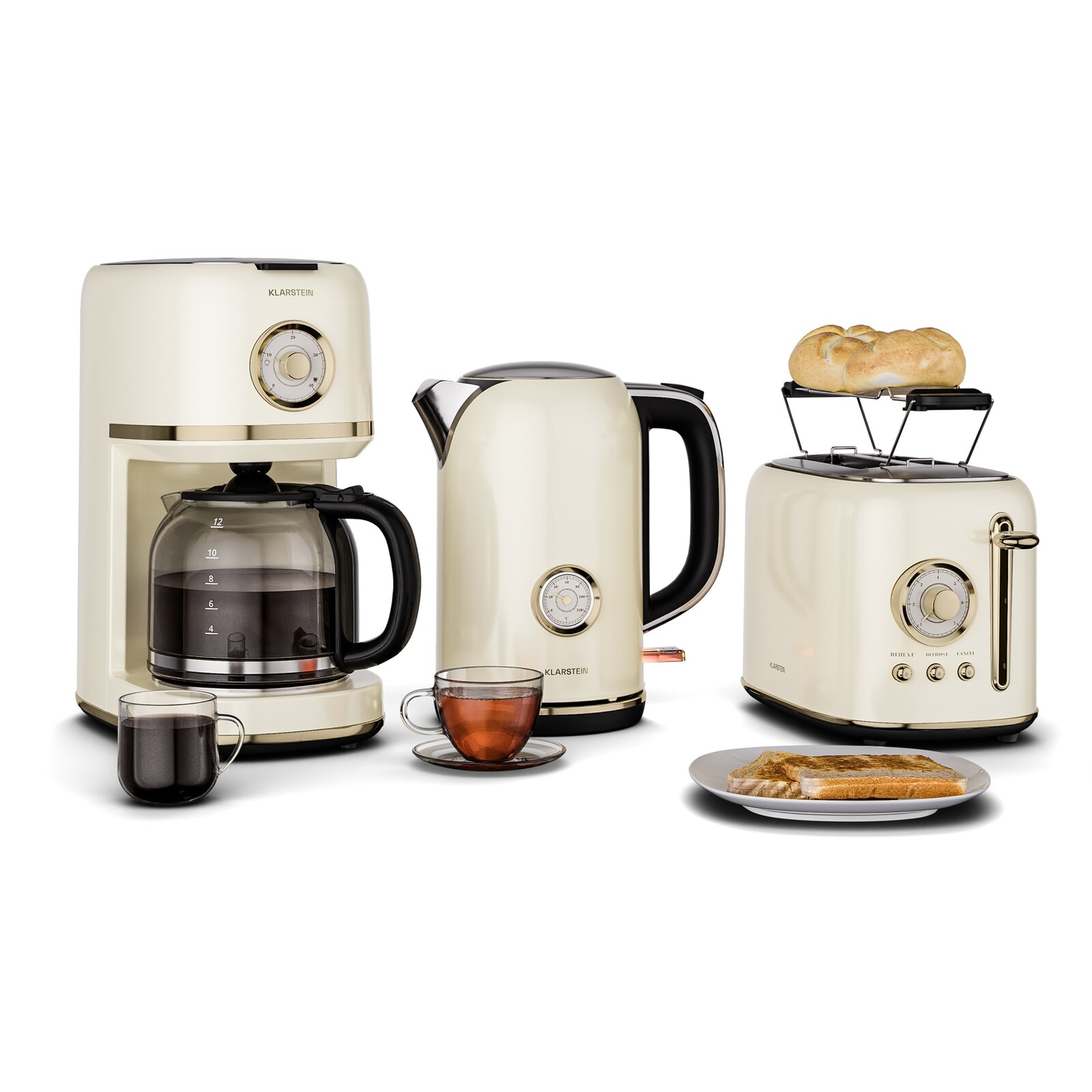 Klarstein Victoria snídaňová sada | topinkovač, konvice a kávovar | 12 šálků¨
