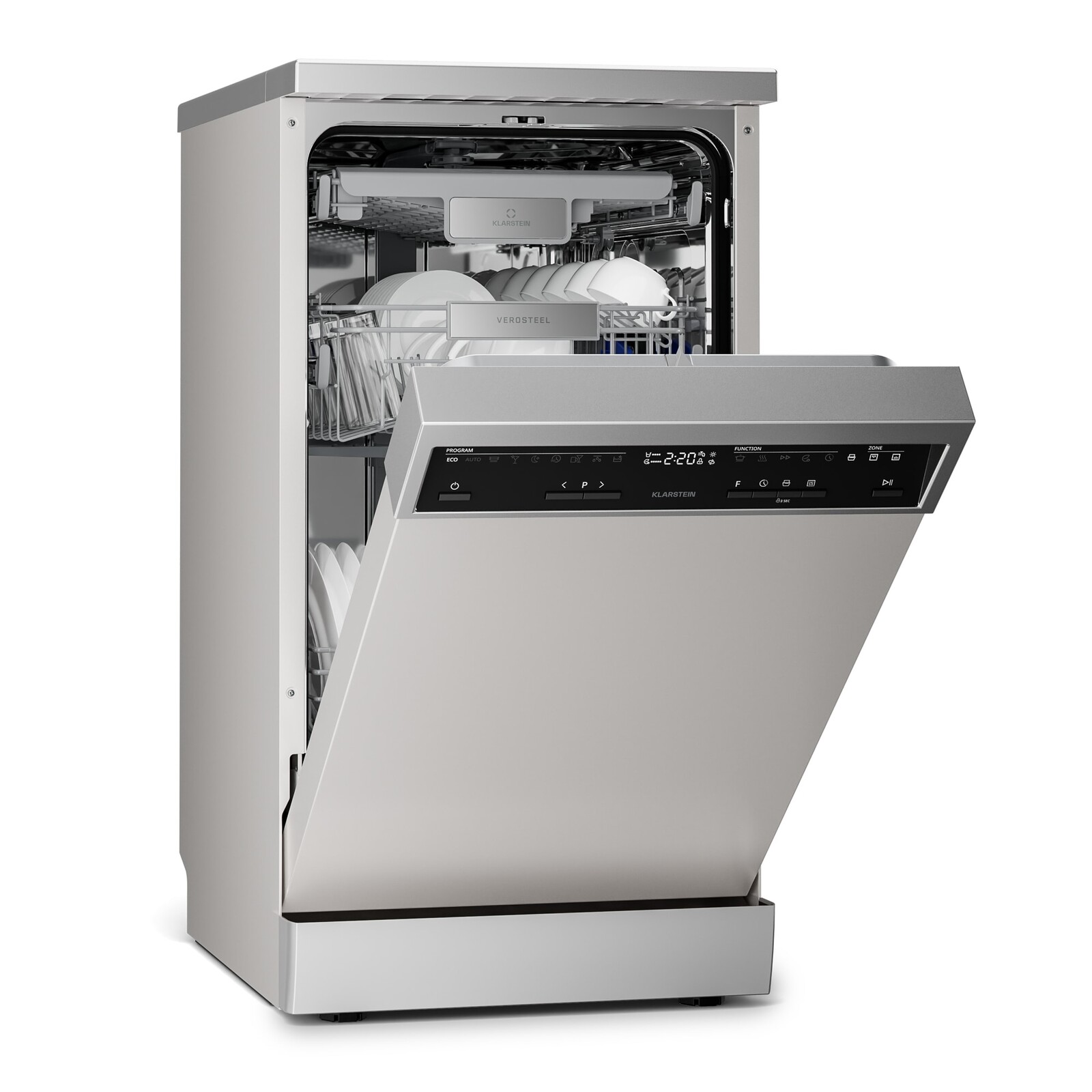 Klarstein Volně stojící myčka nádobí Verosteel | Minimalistická, kompaktní, elegantní | EEC B | 45 cm