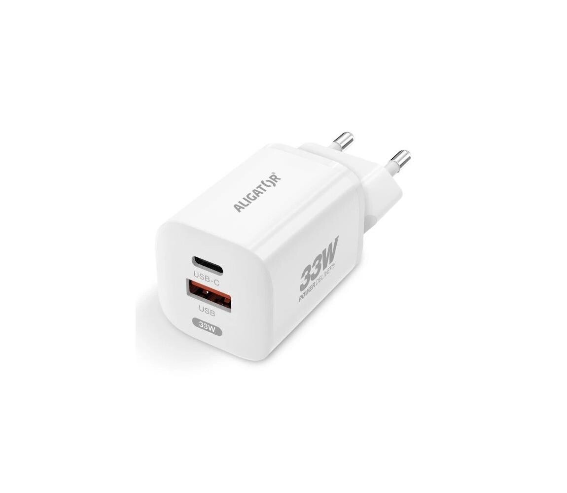 Aligator Aligator CHPD0020 - Rychlonabíjecí adaptér GaN PD 33W USB-A + USB-C bílá