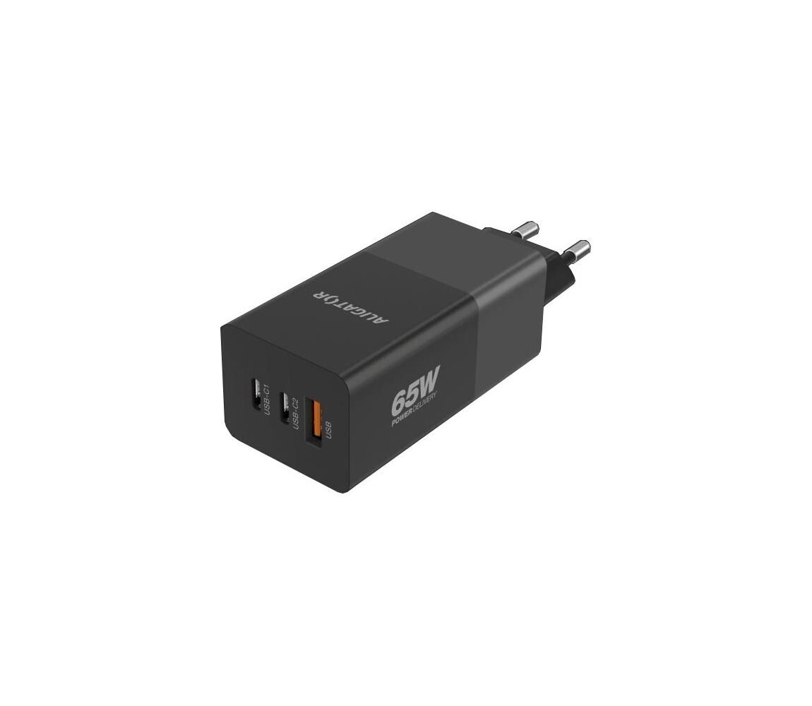 Aligator Aligator CHPD0027 - Rychlonabíjecí adaptér GaN PD 65W 2xUSB-C + USB-A černá