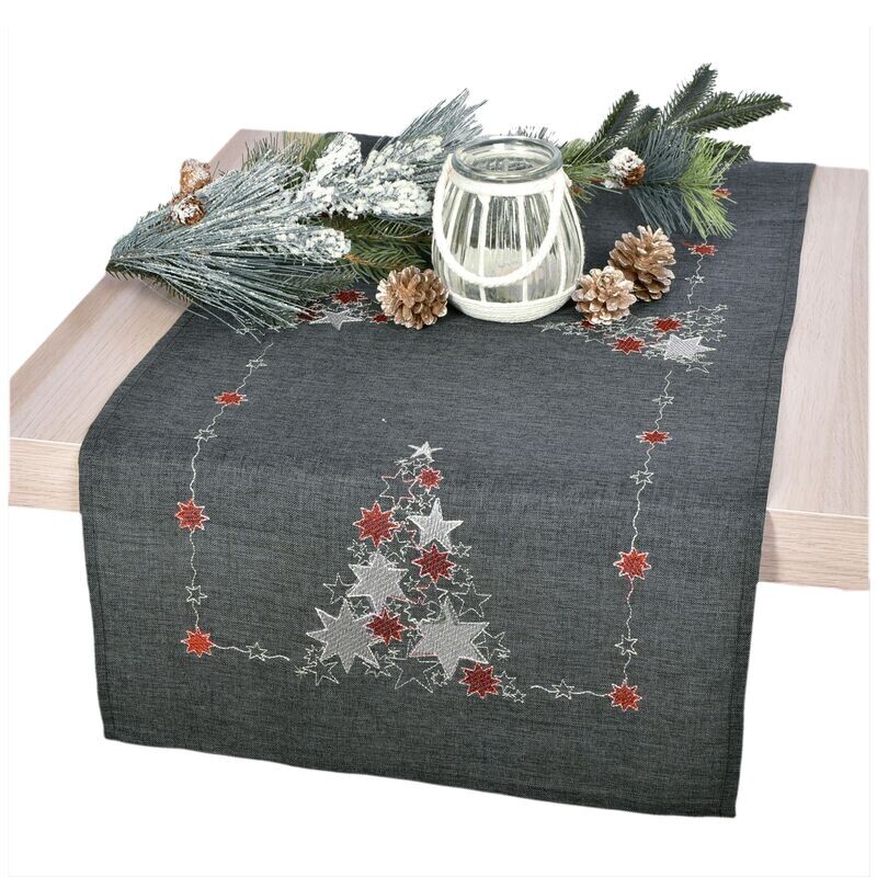 Ubrus Vánoční, Stromeček plný hvězdiček,šedý 85 x 85 cm