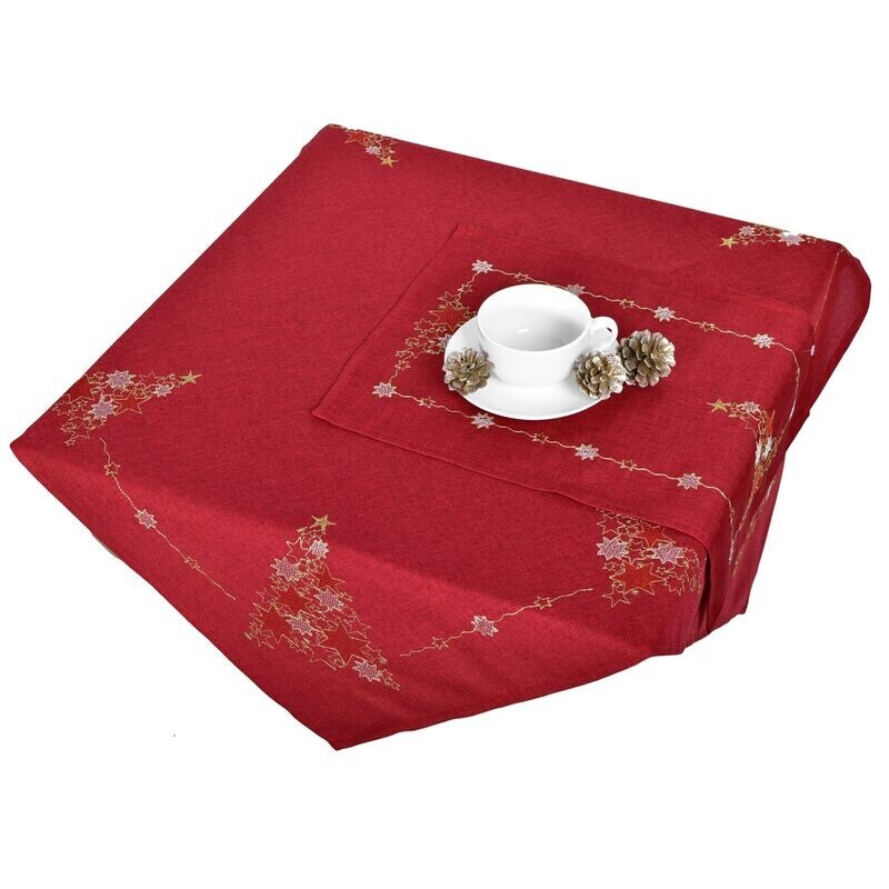 Ubrus Vánoční, Stromeček plný hvězdiček, červený 35 x 35 cm