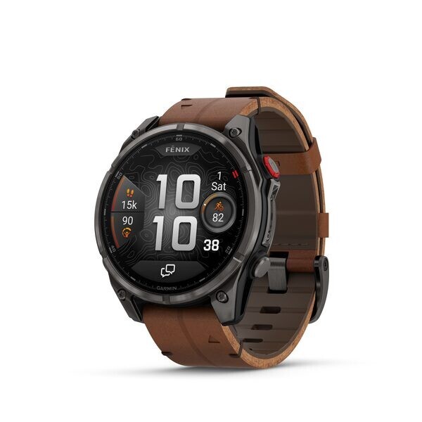 Garmin fēnix® 8 Pro – 47 mm, AMOLED Sapphire, Carbon grey DLC titanium s Chestnut koženým řemínkem 010-03198-40