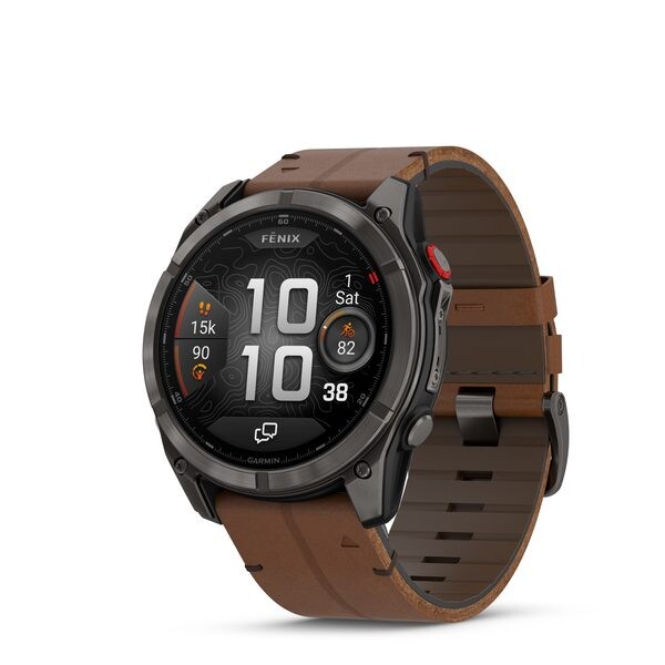 Garmin fēnix® 8 Pro – 51 mm, AMOLED Sapphire, Carbon grey DLC titanium s Chestnut koženým řemínkem 010-03199-40