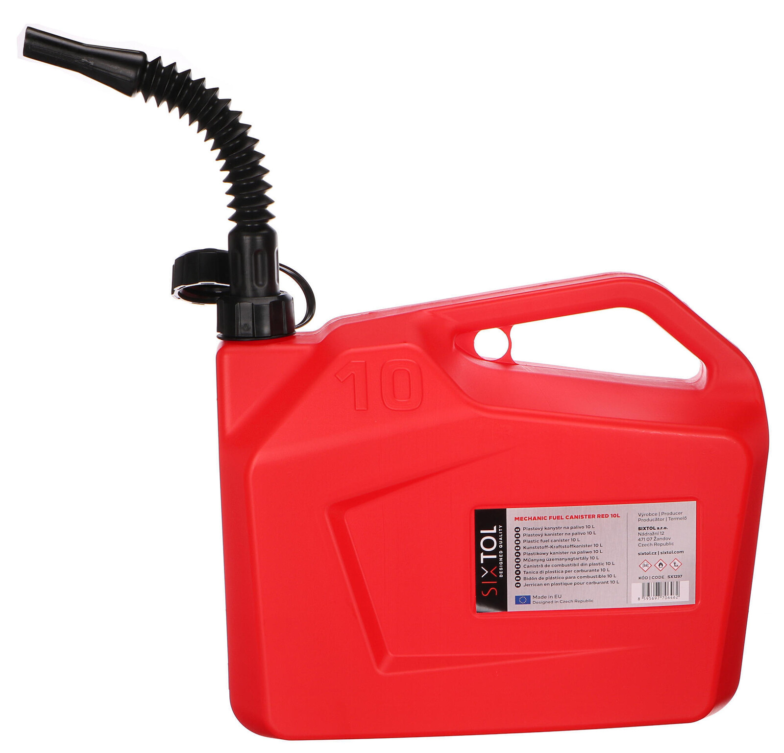 Kanystr plastový MECHANIC FUEL CANISTER RED 10L, červený SIXTOL