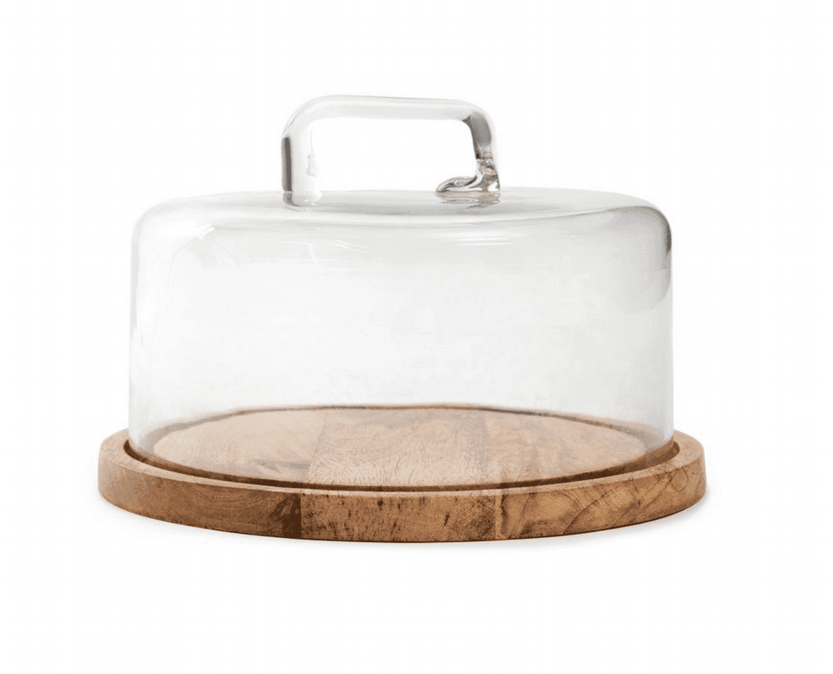Podnos | WOOD COLONY | kulatý se skleněnou miskou | 25x16 cm | 860978
